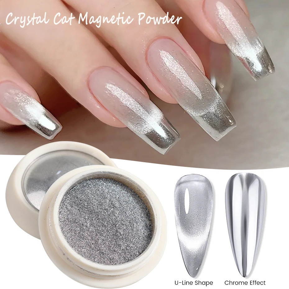 Moonlight Silver Cat Magnetic Nail Powder Clear Bright Mirror Chrome Pigment Dust Metallic Effect For Nail Manicure Decoration 240625