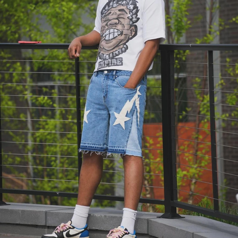 Fashion trend hip-hop embroidery men denim shorts ins street Y2k casual sports men and women shorts streetwear pants 240618