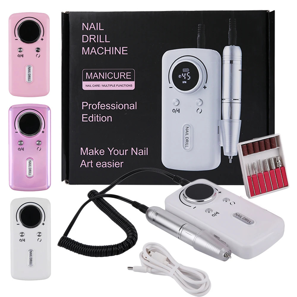 45000RPM Professional Rechargeable Electric Nail Drill Machine Portable Cordless Nail File For Acrylic Gel Nails Remove 240625
