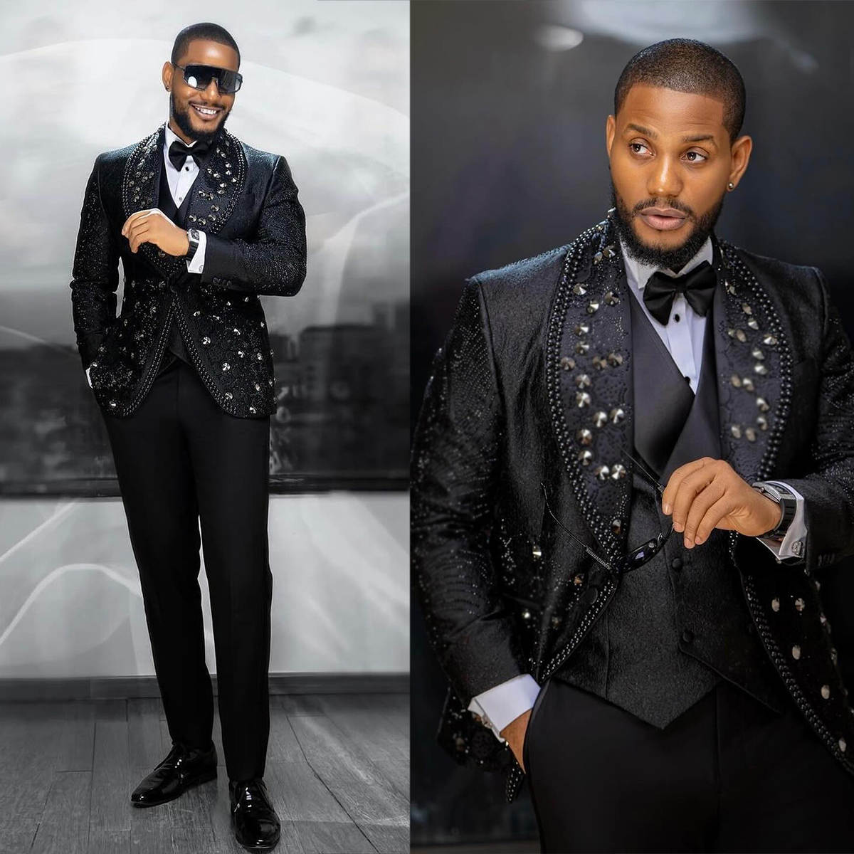 Vintage Mens Wedding Tuxedo Shawl Lapel Blazer Groom Coat Pearls Sequins Beaded Evening Party Prom Custom Made Suits Jacket+Pants