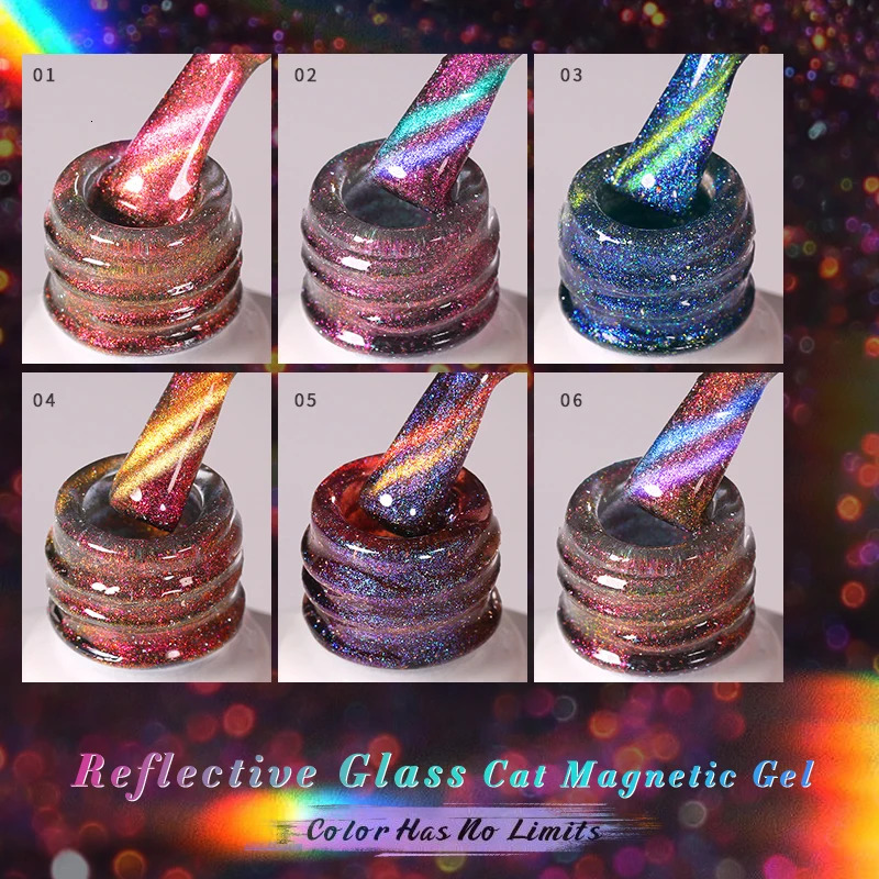 10ml Double light reflective glass cat magnetic gel glitter rainbow color gel nail polish semi anent Varnis 240625