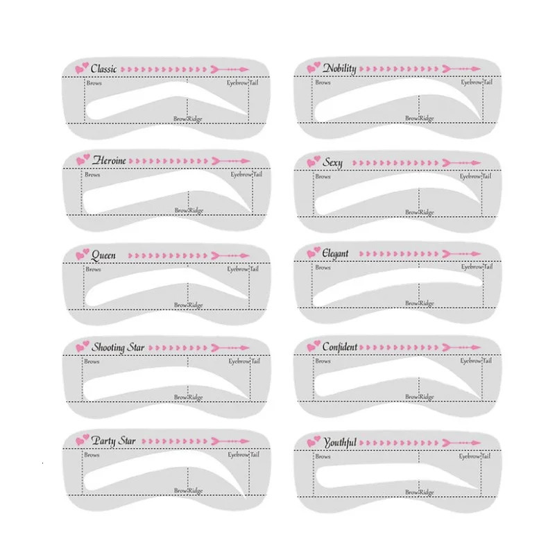 10PcsSet Eyebrow Stamp Stencil Kit Eyebrow Stencils Eyebrow Template Eyebrow Shaper Kit Makeup Tool for Women 240625