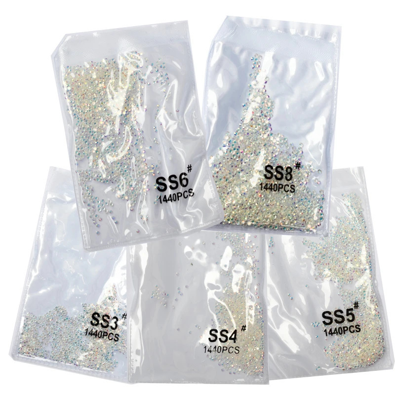 SS3-ss8 1440pcs Transparent Crystal AB Gold 3D Heat Free Flat Back Nail Art Rhinestone Decorative Shoes and Dance Decoration 240625