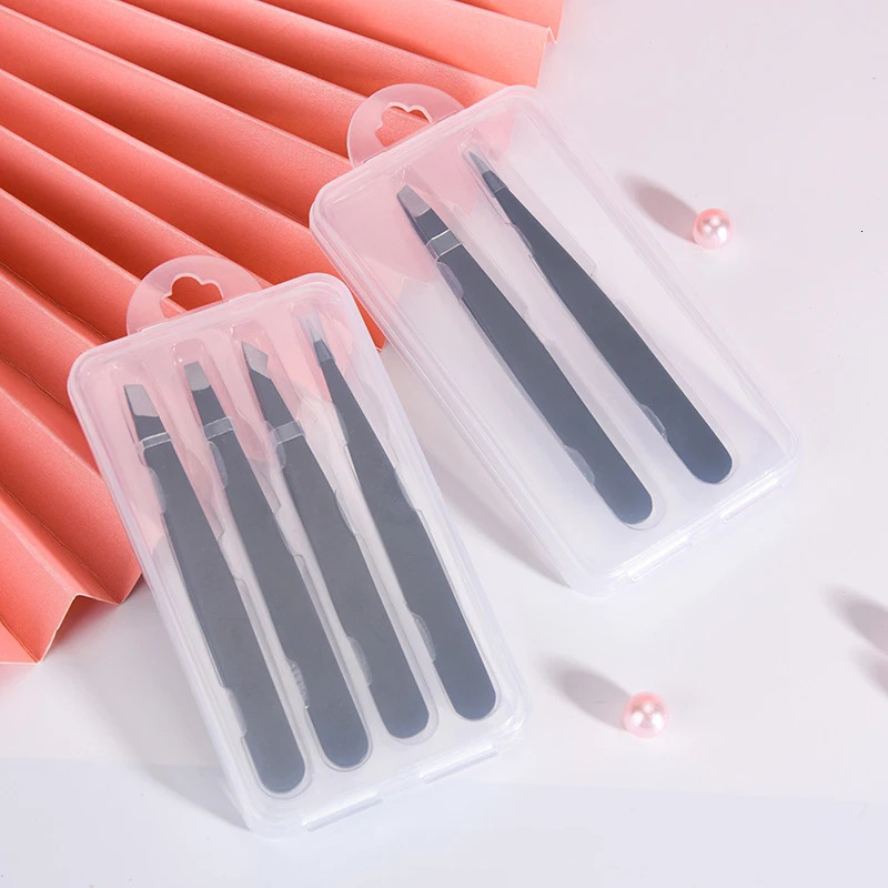Pink 24Pcs High-Quality Eyebrow Tweezer Hair Beauty Fine Hairs Puller Stainless Steel Slanted Brow Clips Removal Makeup Tools 240626