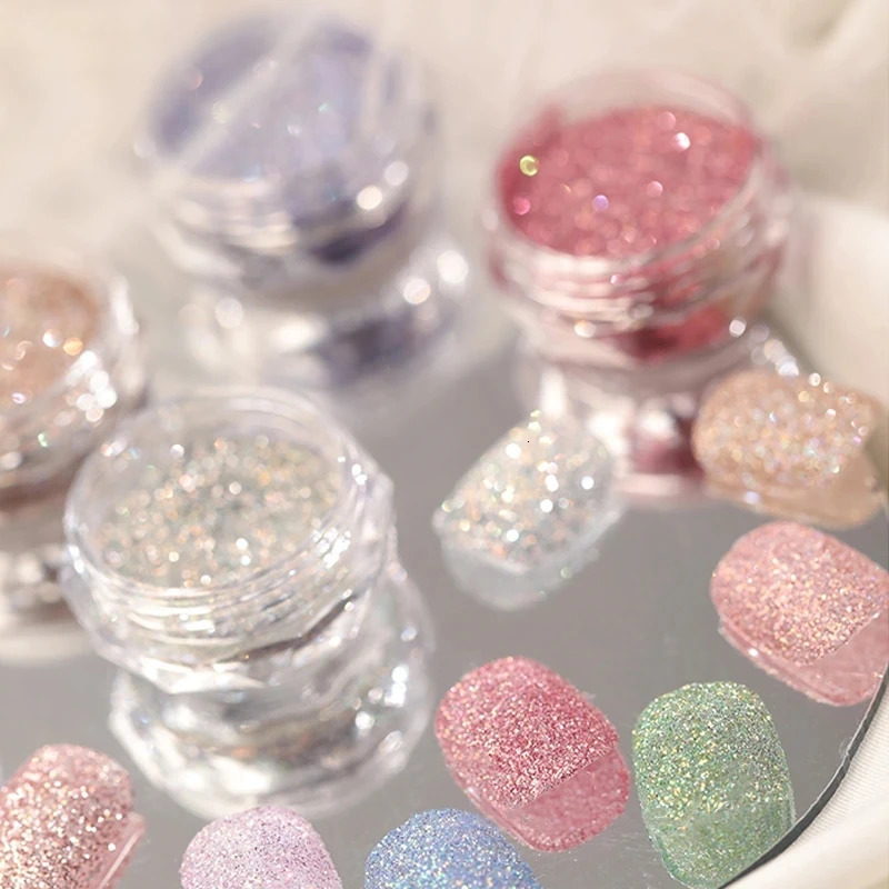 8 Colors Reflective Nail Crystal Diamond Powder Shiny Chrome Iridescent Rainbow Glitter Pigment UV Gel Polish Nails Art Decorati 240625