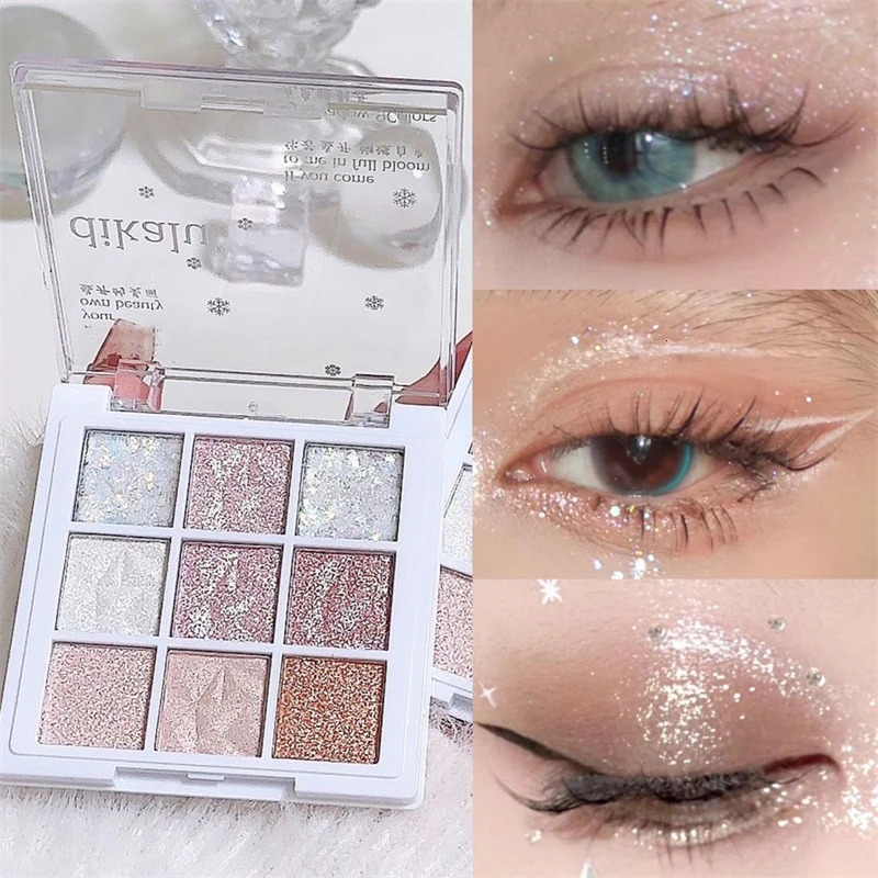 Snow Sequin 9-Color Eye Shadow Palette Glitter Snowflake Diamond White Eye Shadow Korean Charming Contour Eyes Make Up Palette 240625
