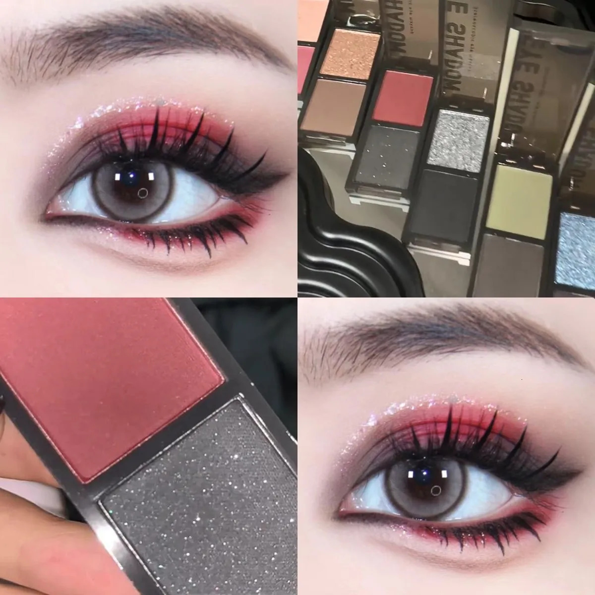2 Colors Eye Shadow Palette Matte Glitter Eyeshadow Gothic Red Black Pigments Waterproof Earth Color Shimmer Portable Cosmetics 240625