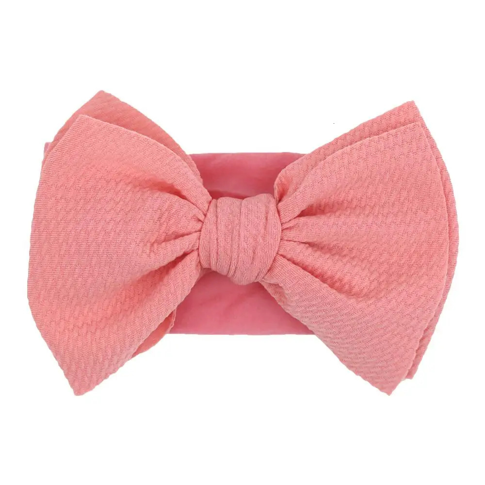 Solid Big Bow Topknot Headband for Baby Girls Elastic Nylon Hair Bands Handmade born Fashion Turban Headwraps Accessories 240625