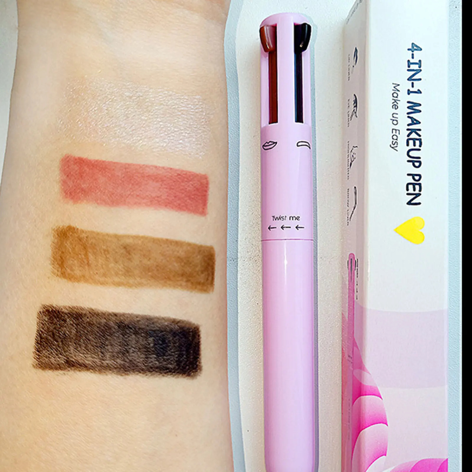 4 In 1 Eyebrow Eyeliner Lip Liner Highlighter Pencil Waterproof Drawing Eye Brow Long Lasting Sweatproof Makeup Cosmetic Tools 240625