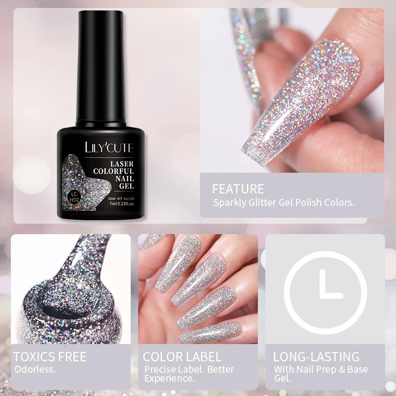 LILYCUTE 7ML Laser Gel Nail Polish Sparkling Glitter Gel Polish Semi anent Nail Art Manicure Soak Off LED UV Gel Varnishes 240625