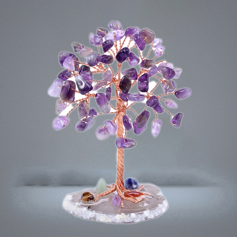 Mini Crystal Money Tree Arts and Crafts Copper Wire Wrapped Agate Slice Base Gemstone Reiki Chakra Feng Shui Trees Home Decor 58326586658