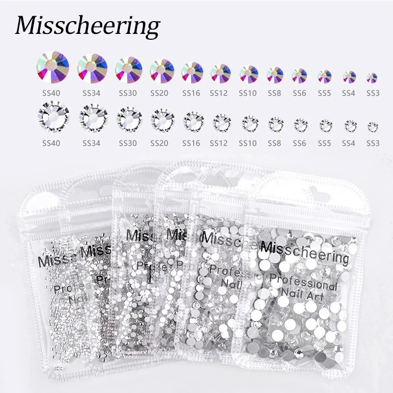 144/288/1440pcs SS3-SS50 Crystal AB Transparent Nail Rhinestone Non Flat Back Stone DIY Stretch Nail Art Decoration Accessories 240625