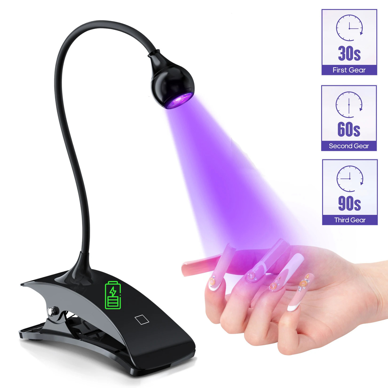 Rechargeable UV Nail Lights Dryer Led Lamp 3 Gears Timing Adjust Flexible Mini Clip-On Desk Nail DIY Manicure Tools 240625