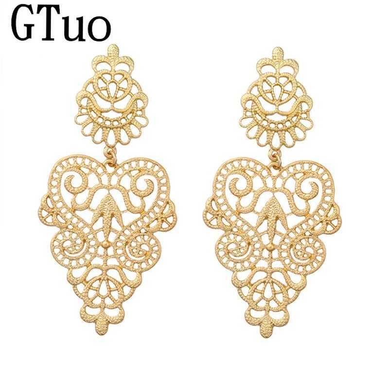 Charm Vintage Bohemian Hollow Leaf Earrings Ethnic Carved Flower Drop Earrings for Women Wholesale Fashion Statement Jewelry Brinco