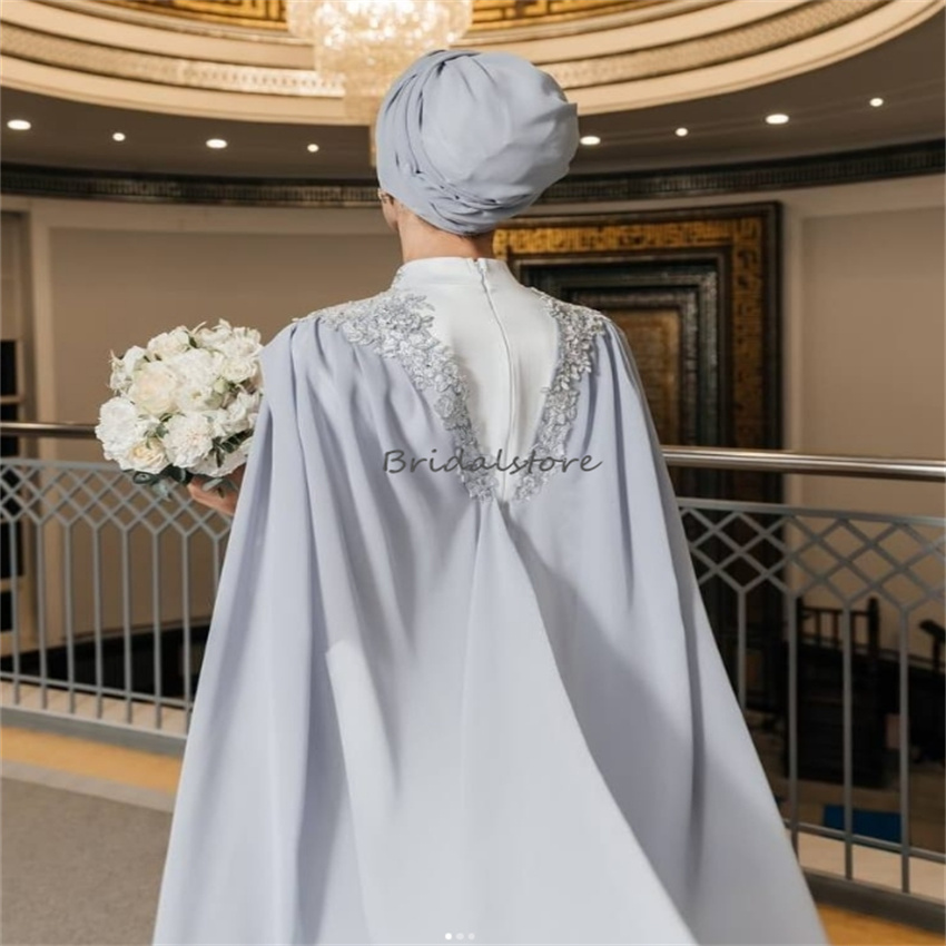 Unique Caucasian Muslim Wedding Dresses 2024 Silver White Moroccan Islamic Bridal Gowns Long Sleeve Whimsical Muslimah Bride Dress Elegant Vestio De N