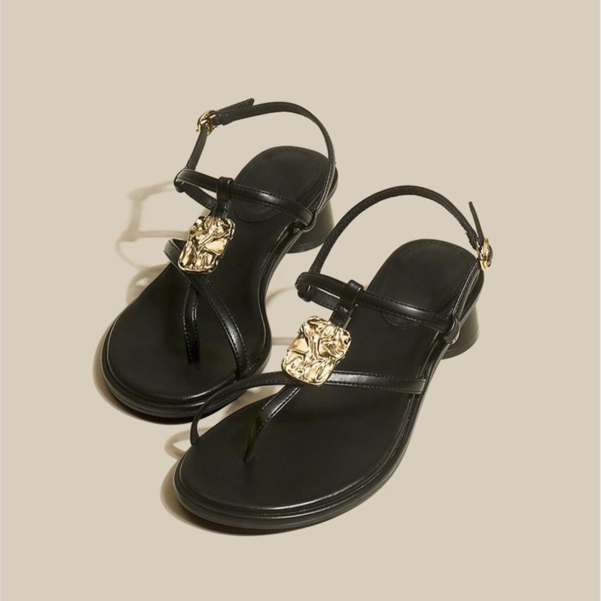French premium sandals women's summer 2023 new block heels roman shoes fashion beach sandals black