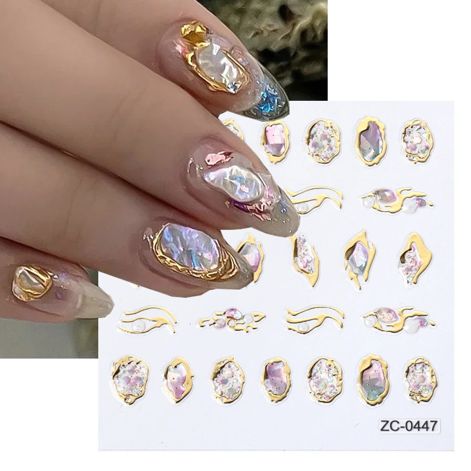3 pieces/set of diamond pearl self-adhesive stickers used for nail gold frame abstract geometry 5D creative nail art decoration 240625