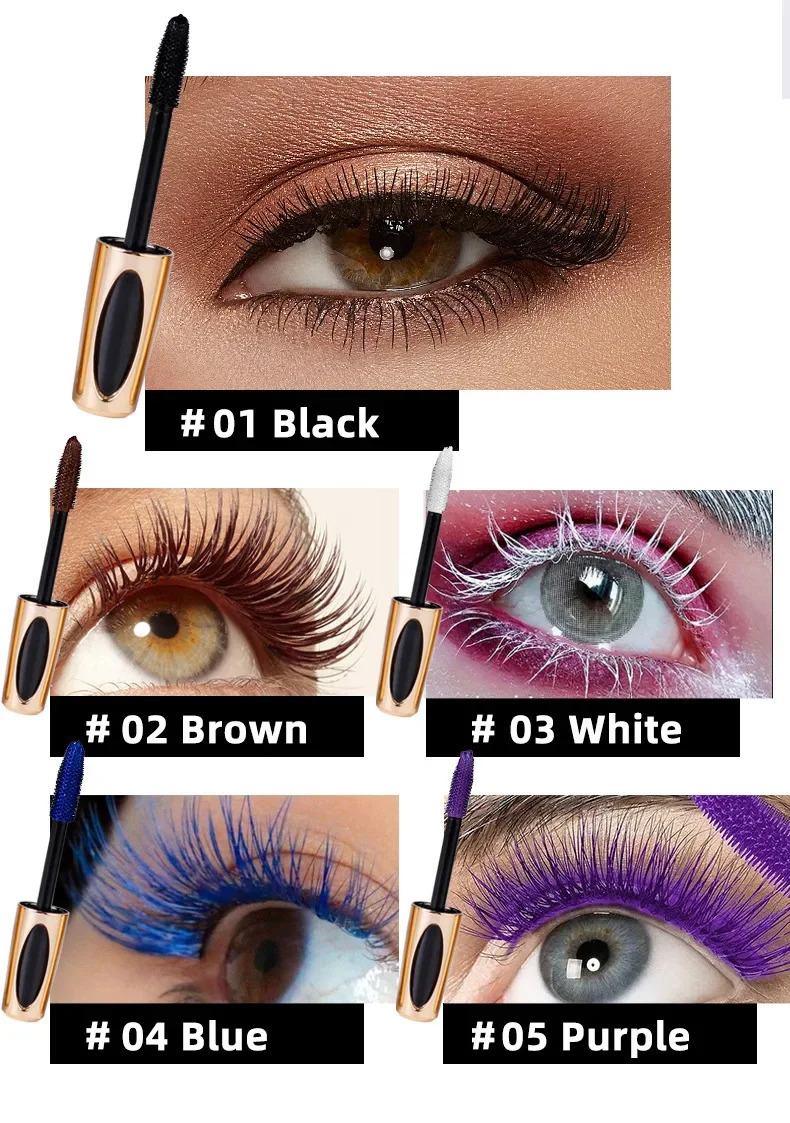 Colorful 5D Volume Mascara Lasting Styling Waterproof Quick Dry Blue Purple Curling Lengthen Long Eyelash Silk Extension Cream i240625