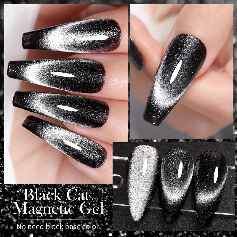 LILYCUTE 7ML Black Crystal Cat Magnetic gel Glitter gel nail polish Semi anent UV gel Nail Art Without Background Color 240625