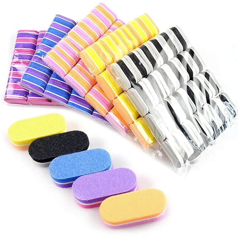 50 Pcs Mini Nail Files Block 100180 Grit Sponge Buffers for Acrylic Nails Buffing Block Double Sided DIY Salon Manicure Tools 240625