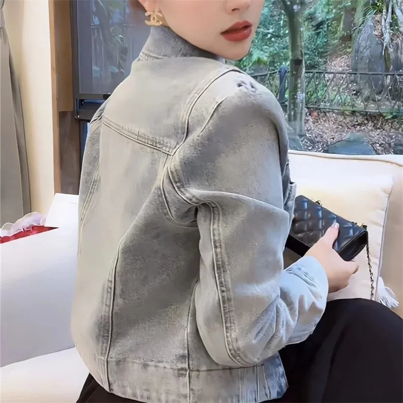 Denim Jacket Womens Spring Autumn Fashion Cowgirl Coat Embroidered Tops SingleBreasted Outwear Jackets Female 240618