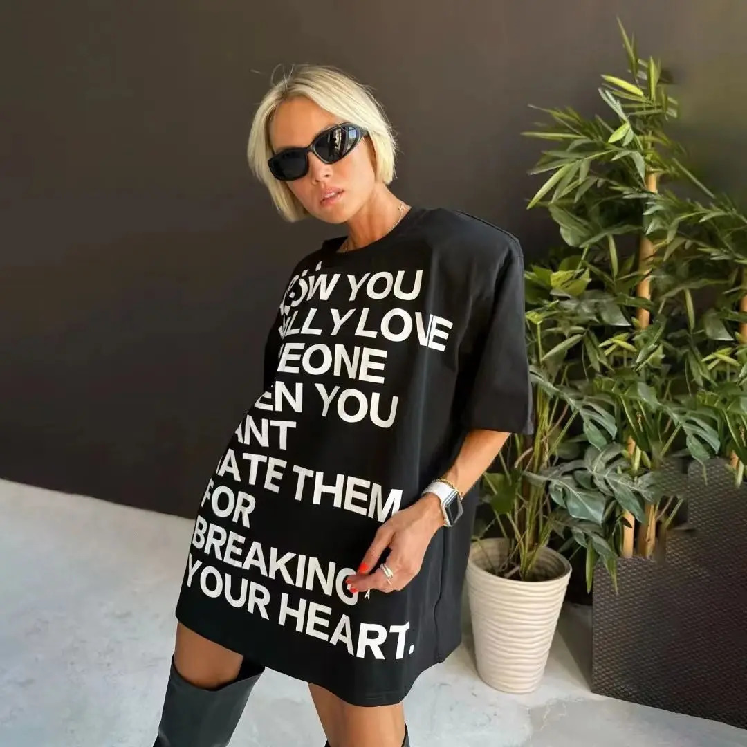 European and American girls retro high street personalized letter printed shortsleeved loose versatile tops 240617