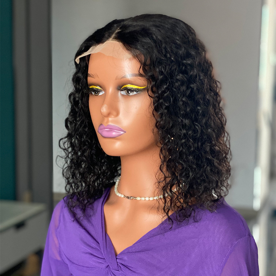 Curly Short 4x4 Top Swiss Lace Glueless 100% Human Hair 150% Density Water Wave Bob Closure Human Hair Wig