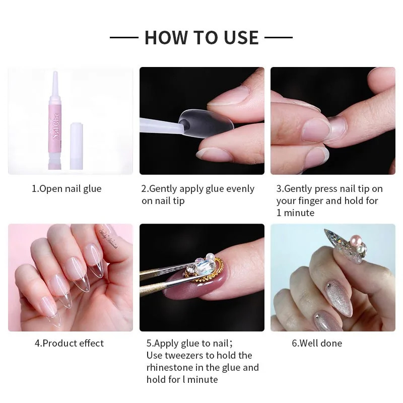 5040302010PCS Nail Glue Fast-Dry Acrylic False Nail Tips Professional 3D Nail Rhinestone Decoration Nail Super Adhesive Tool 240625