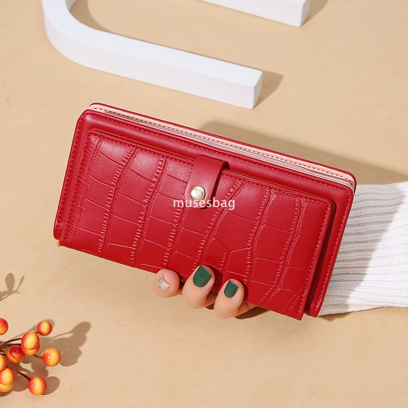 Designer Women's Fashion New Western Long Wallet Crocodile Pattern Multi Card PU Leather Solid Color Simple and Practical Large Capacity Change B