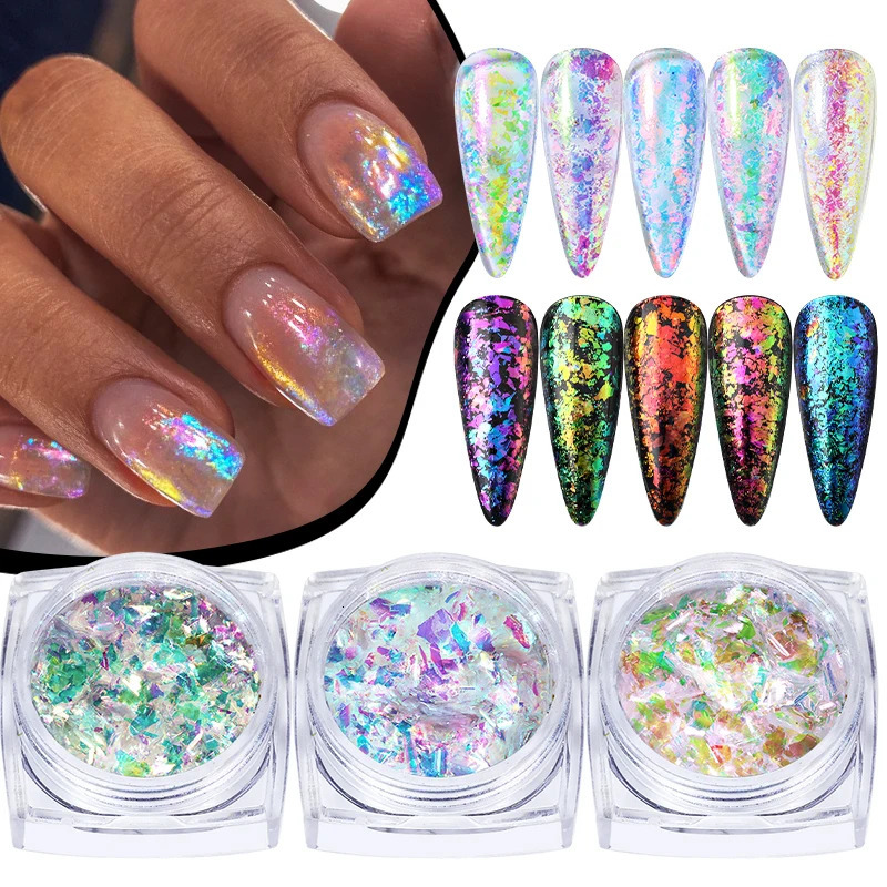 1 Box Chameleon Nail Glitter Flakes Irregular Sparkly Gradient Sequins Powder Aluminum Foils Gel Polish Nail Manicure Decoration 240625