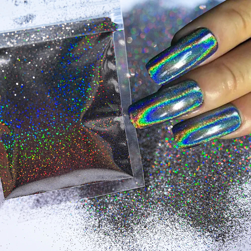 10g/50g 0.2mm Nail Art Laser Chrome Glitter Powder Sparkly Holographic Nail Pigment for Nail Gel Polish Reflective Laser Glitter 240625
