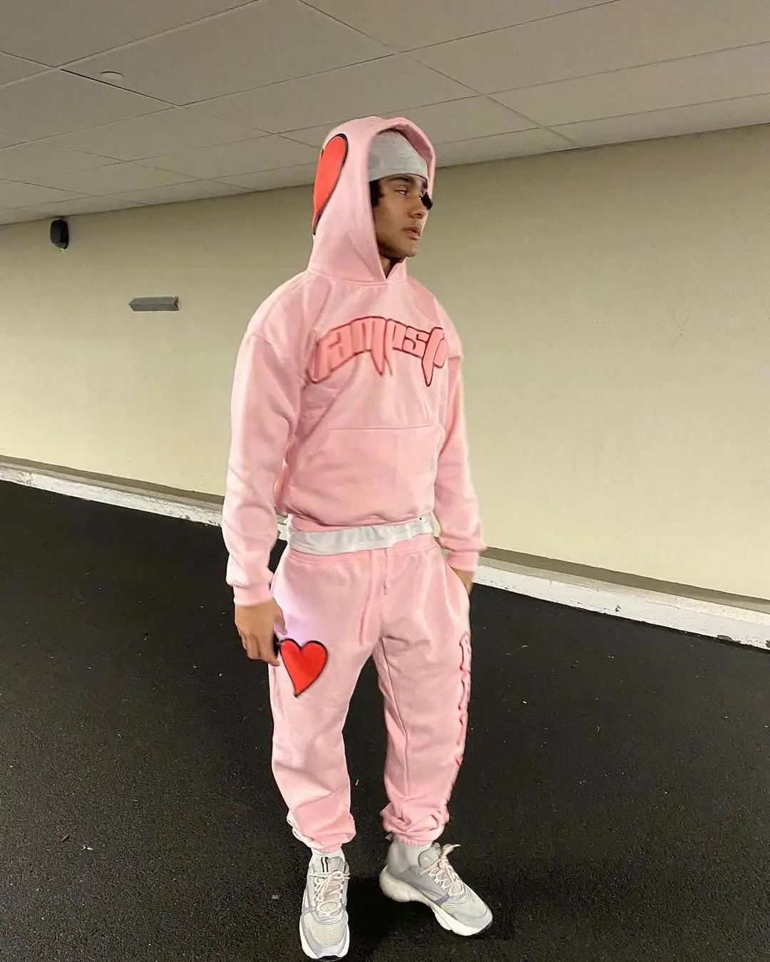 Y2K Korean Style Pink Pant Sets Men Women Sweatshirt Clothes High Waist Casual Hoodie Loose Harajuku Fashion Streetwear Trousers 240626
