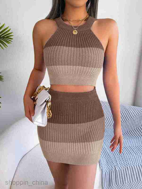 women Two Piece Dress Sets Spring/Summer Fashion Gradient Color Open Navel Top Wrapped Hip Skirt Set for Women