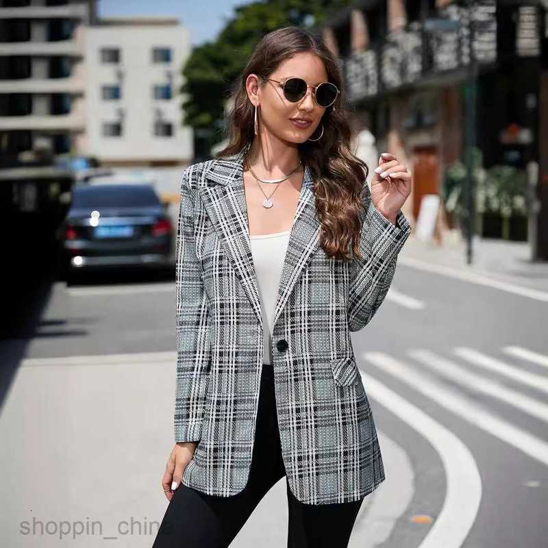 fashion Women Jackets Coats Women's autumn and winter plaid lapel medium long suit coat