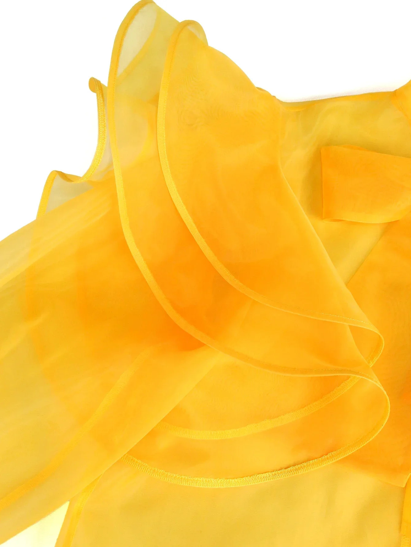 Trendy Yellow Blouse For Women Sheer Tulle Top See Through Bowtie Ruffles Trim Shirt Fashion Office Work Club Plus Size 4XL 240617