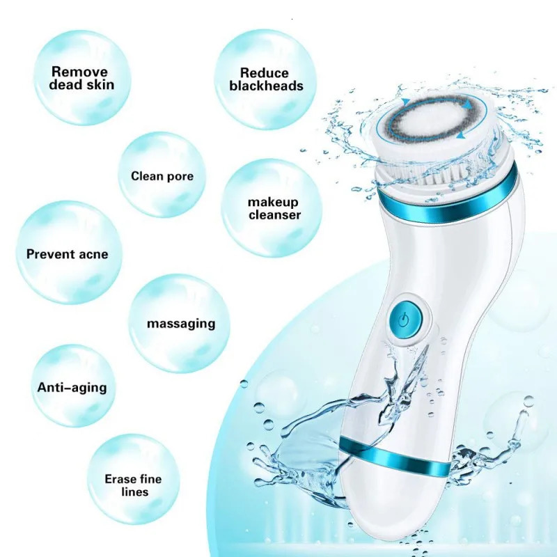 4 in 1 Electric Cleanser Skin Pore Cleaner Face Massager Cleaning Machine Body Cleansing Beauty Brush Tool 240626