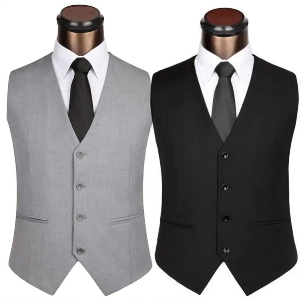 The Dress Vests For Men Solid Color Single-breasted Slim-fit Mens Suit Vest Male Waistcoat Gilet Homme Casual Sleeveles 240615