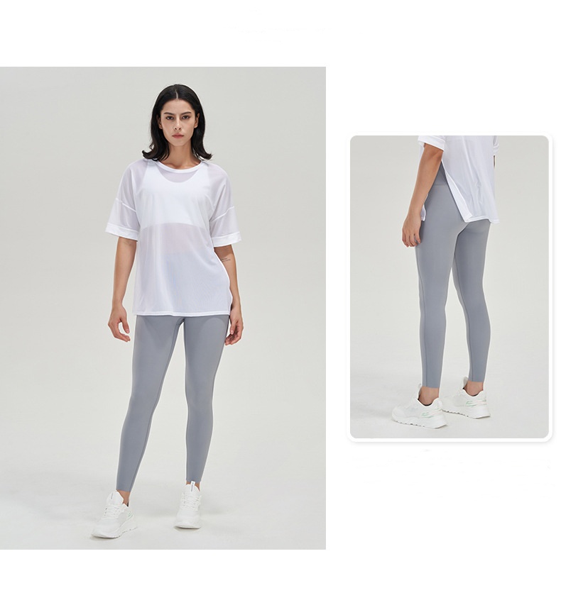 L43 Yoga Womens Mesh Shirt Womens Short Sleeve T Shirt Loose Breathable Sports Fitness DX43