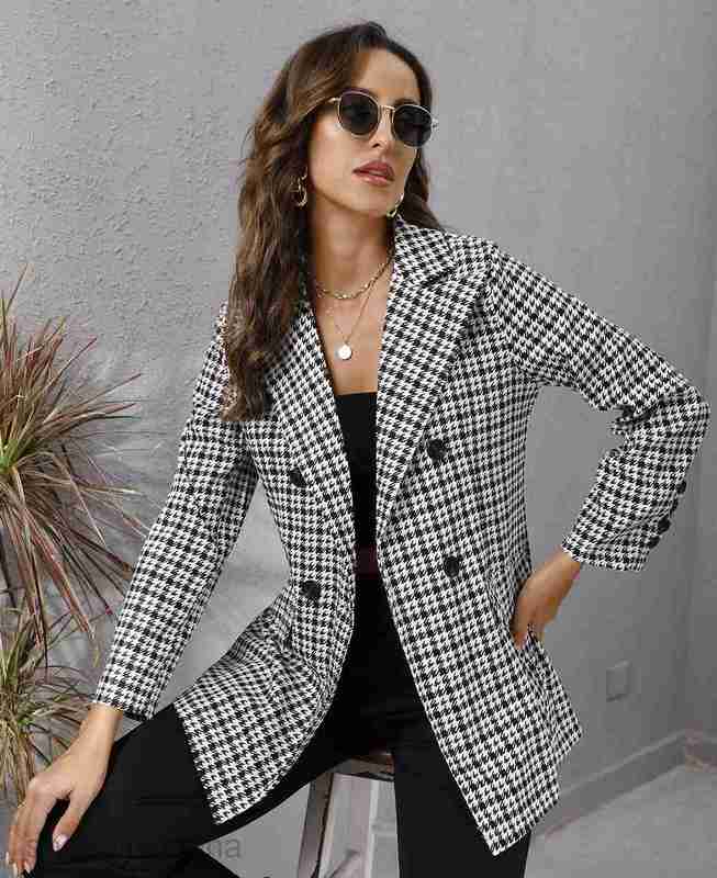 fashion Women Jackets Coats Autumn new women's thousand bird check Lapel long sleeve coat