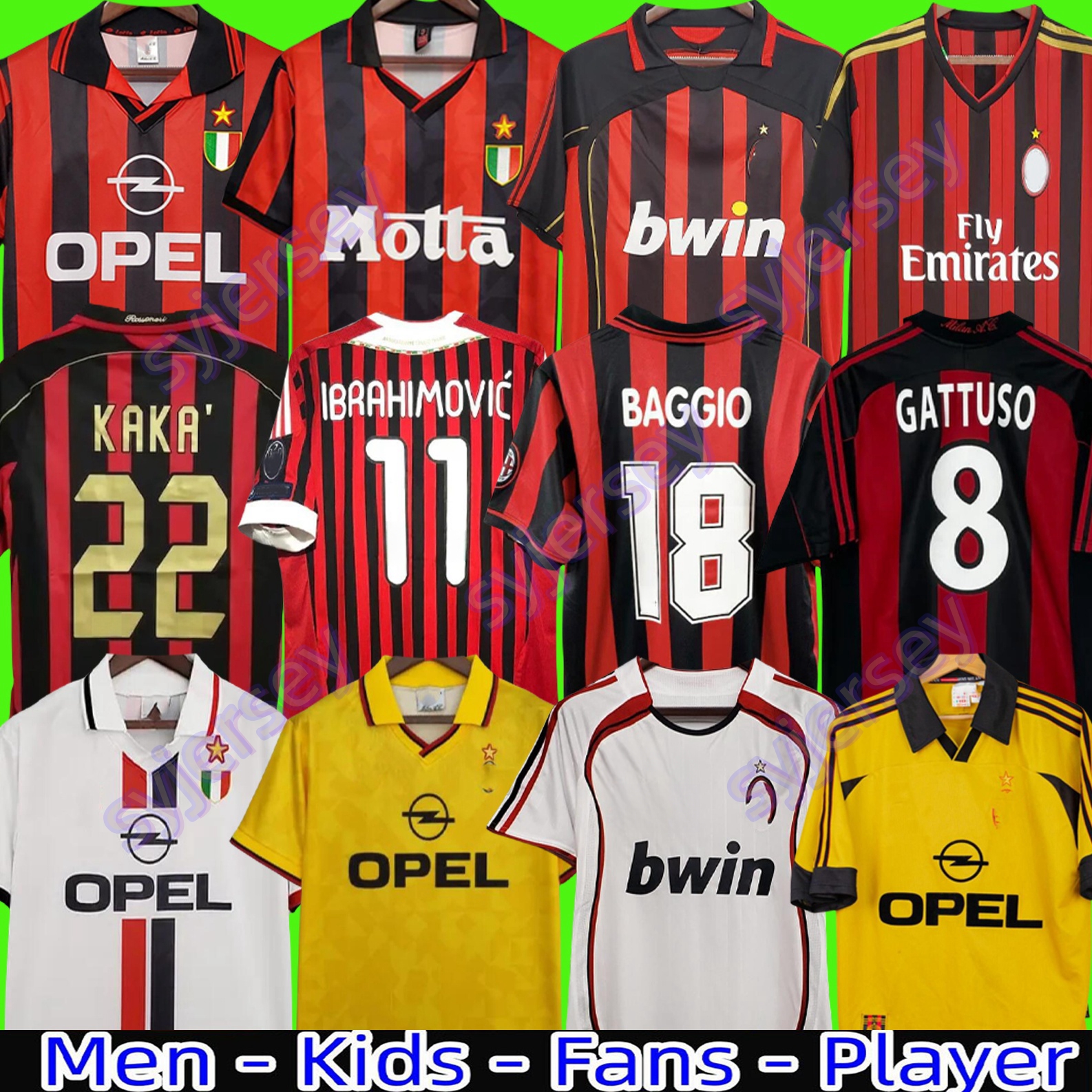 90 91 Retro shirts SOCCER JERSEYS 95 96 97 Gullit 01 02 03 12 14 15 Maldini Van Basten football KAKA Inzaghi 06 07 PIRLO SHEVCHENKO BAGGIO JERSEY 06 07