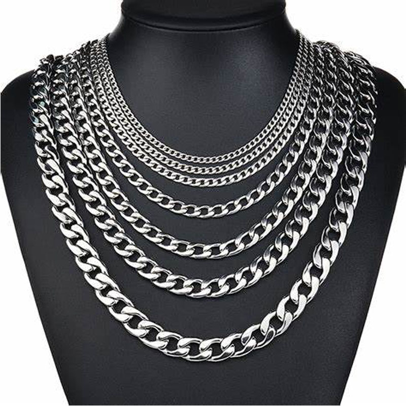 18K Gold Silver Titanium Steel Miami Cuban Necklace Stainless Steel Chain Necklace Necklace Curb Link Chain Necklaces for Men Women Hip Hop Fashion Je