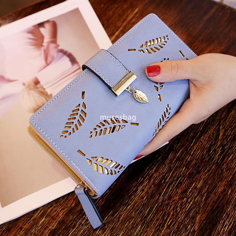 Korean women's high-end feeling new temperament versatile wallet long fashionable handbag hollowed out leaf zipper buckle practical multifunction