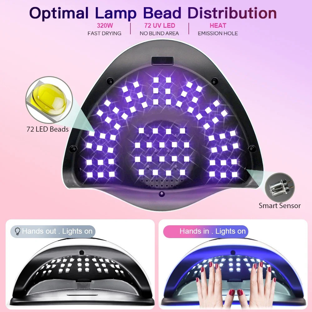 SUN X19 MAX UV LED Nail Drying Lamp 320W Professional UV Nail Dryer Light for Gel Nails 72 Beads Fast Curing Gel Polish Lamp 240626