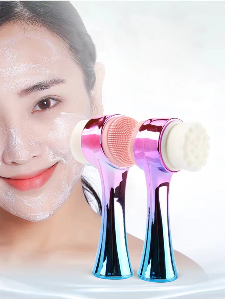 2 In 1 Gradient Cleansing Brush Face Pore Exfoliatoring Blackhead Removal Cleanser Massage Brush Double-Sided Clean Tools 240626