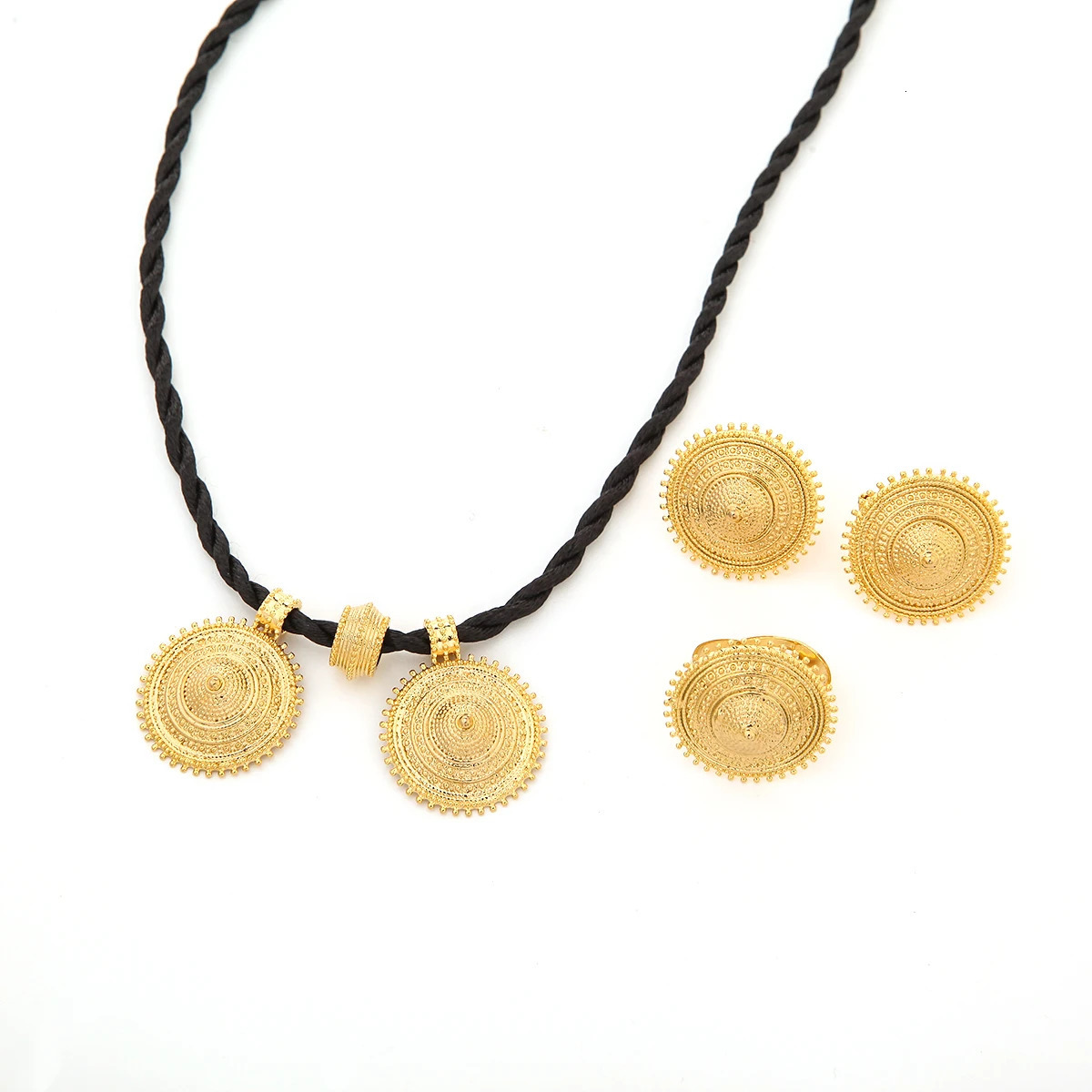 Silver Gold Color Ethiopian Fashion Rope Necklace Pendant Earrings Ring Habesha Wedding Jewelry Sets 240627