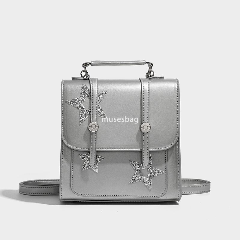 High quality silver shoulder bag for women's autumn new trendy student backpack single shoulder large capacity handbag niche travel bag