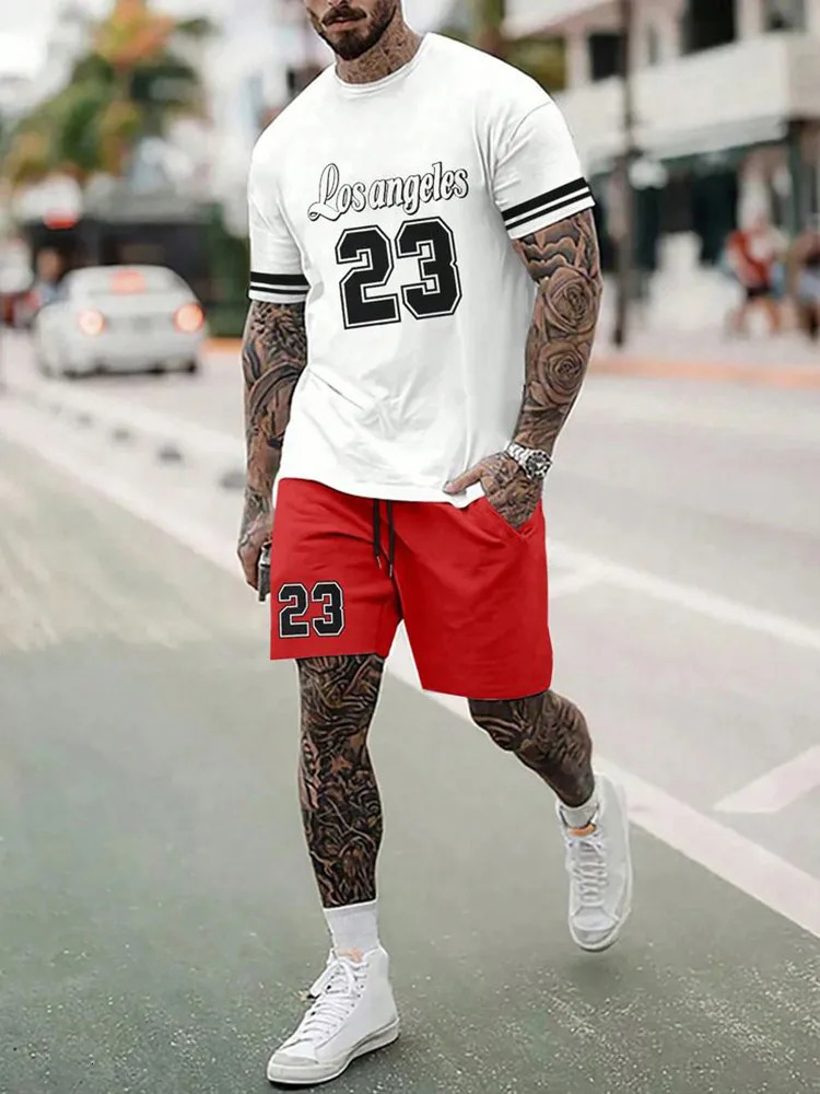 Casual T-Shirt Outfit Set Mens Tracksuit Set 3D Short Sleeve Suit Lightweight Hawaiian 2 Piece Street Wear Mens Clothing 240614