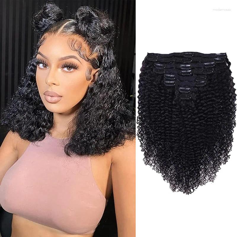 Curly Clip In Hair Extensions Human For Black Women 8Pcs 18Clips Doub #1B Weft Brazilian Remy
