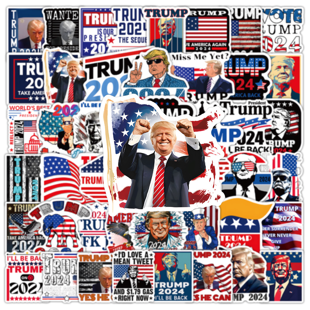 53pcs Trump 2024 Us Presidential Election Speech Stickers Funny Walls Laptop Luggage Fridge Suitcase Decals Decoration