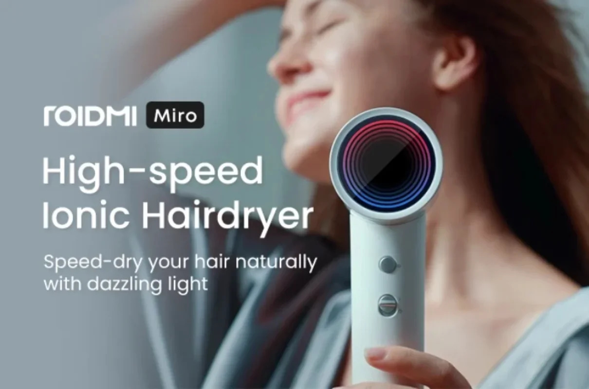 ROIDMI Miro Hair Dryer Affordable High Speed 65m/s Rapid Air Flow Low Noise Smart Temperature Control 20 Million Negative Ions 240626